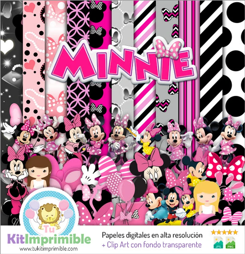 Texturas Minnie Mouse Rosa Digitales Patrones - M3