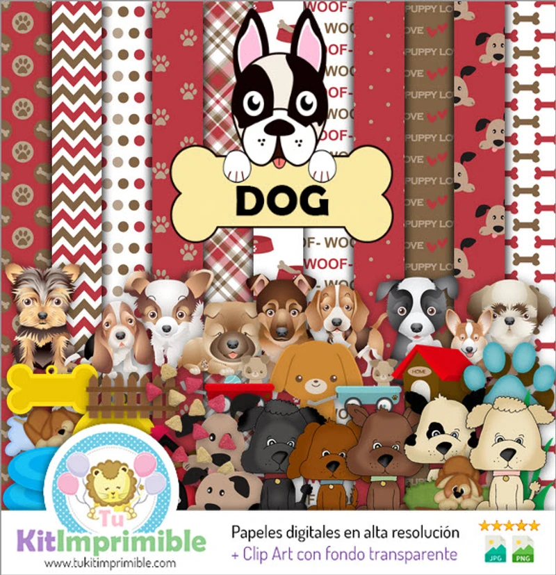 Texturas Perrito Cachorro Digitales Patrones Scrapbook - M3