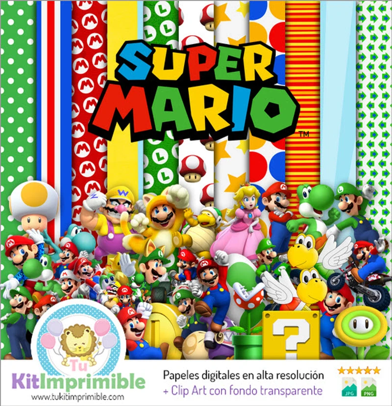 Texturas Super Mario Bros Digitales Patrones Scrapbook - M3