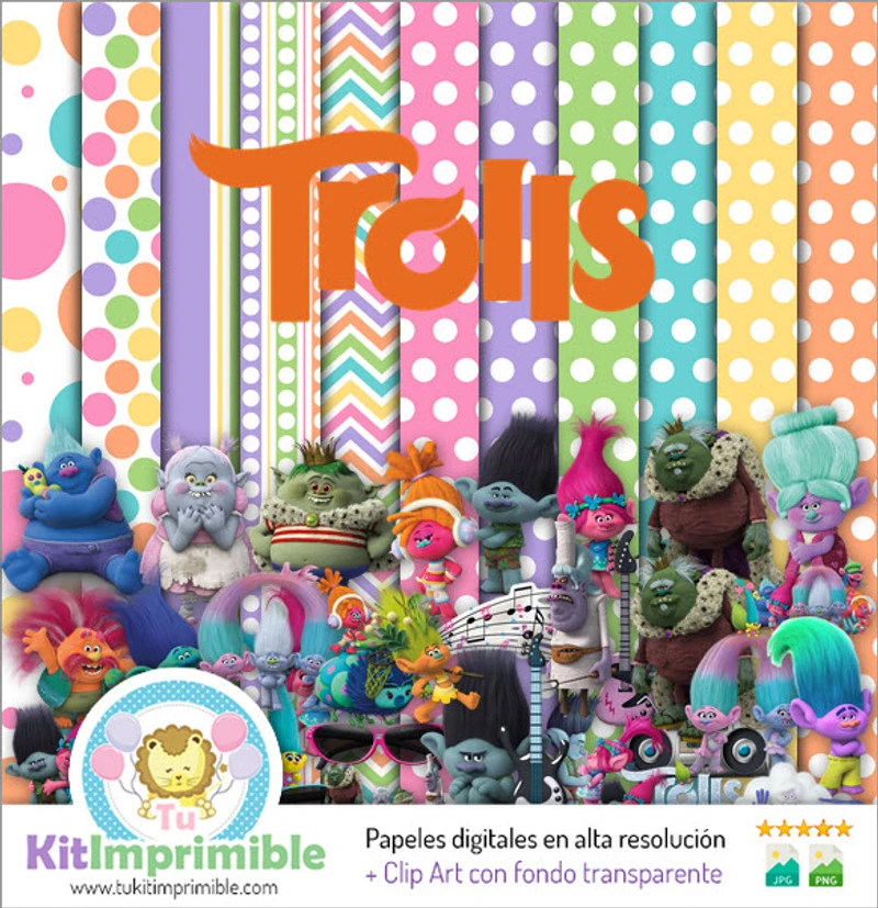 Texturas Trolls Digitales Patrones Scrapbook - M3