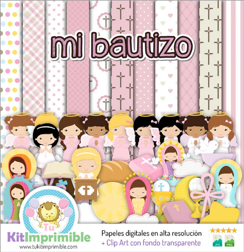 Textures numériques pour modèles de scrapbooking de baptême de fille - M3