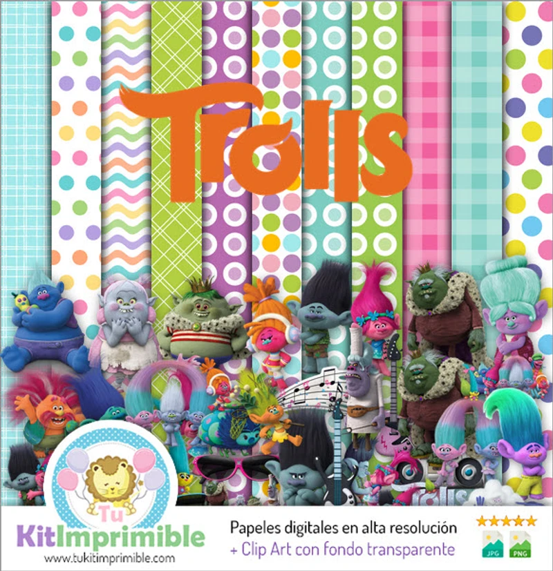 Trolls Colorful Party Digital Papers - M1